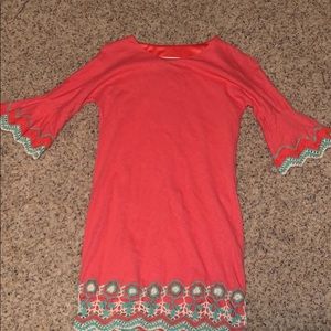 Coral embroidered dress!